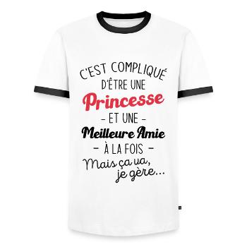 Une princesse et meilleure amie - T-shirt contrasté Homme - blanc/noir - Devant - AI Model Female 172 light (172cm) & AI Model Male 178 dark (178cm)