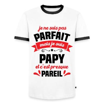 Je suis un super papy et c'est presque pareil - T-shirt contrasté Homme - blanc/noir - Devant - AI Model Female 172 light (172cm) & AI Model Male 178 dark (178cm)