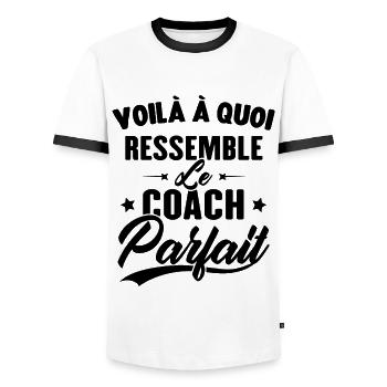 Coach Parfait Cadeau Humour Personnalisé - T-shirt contrasté Homme - blanc/noir - Devant - AI Model Female 172 light (172cm) & AI Model Male 178 dark (178cm)