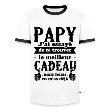 Cadeau Grand Père Papy Personnalisé Anniversaire - T-shirt contrasté Homme - blanc/noir - Devant - AI Model Female 172 light (172cm) & AI Model Male 178 dark (178cm)