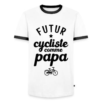 Futur cycliste comme papa - T-shirt contrasté Homme - blanc/noir - Devant - AI Model Female 172 light (172cm) & AI Model Male 178 dark (178cm)