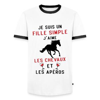 Je suis un fille j'aime les chevaux et les apéros - T-shirt contrasté Homme - blanc/noir - Devant - AI Model Female 172 light (172cm) & AI Model Male 178 dark (178cm)