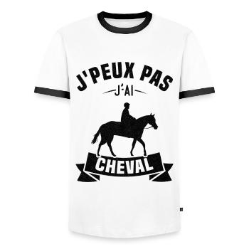 J'peux pas j'ai cheval - T-shirt contrasté Homme - blanc/noir - Devant - AI Model Female 172 light (172cm) & AI Model Male 178 dark (178cm)