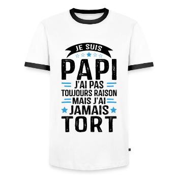 Papi j'ai pas toujours raison et j'ai jamais tort - T-shirt contrasté Homme - blanc/noir - Devant - AI Model Female 172 light (172cm) & AI Model Male 178 dark (178cm)