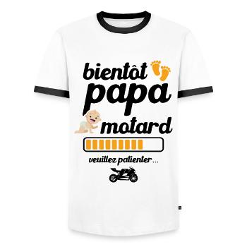 Bientôt papa motard - T-shirt contrasté Homme - blanc/noir - Devant - AI Model Female 172 light (172cm) & AI Model Male 178 dark (178cm)