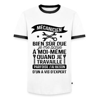 Mécanicien, Bien sûr Que Je me Parle à Moi-même - T-shirt contrasté Homme - blanc/noir - Devant - AI Model Female 172 light (172cm) & AI Model Male 178 dark (178cm)