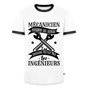 Mécanicien qui répare les erreurs les ingénieurs - T-shirt contrasté Homme - blanc/noir - Devant - AI Model Female 172 light (172cm) & AI Model Male 178 dark (178cm)