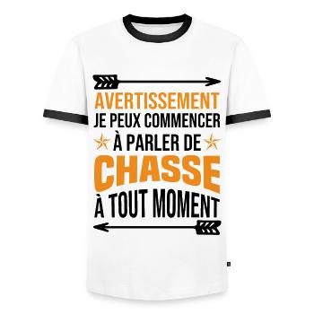 Je Peux Commencer À Parler De Chasse À Tout Moment - T-shirt contrasté Homme - blanc/noir - Devant - AI Model Female 172 light (172cm) & AI Model Male 178 dark (178cm)