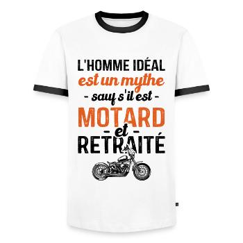 Motard Et Retraité Moto Cadeau Homme Humour Motard - T-shirt contrasté Homme - blanc/noir - Devant - AI Model Female 172 light (172cm) & AI Model Male 178 dark (178cm)