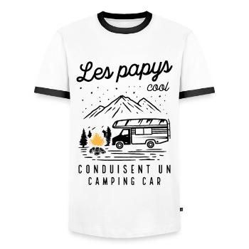 Les Papys Cool Conduisent Un Camping-car - T-shirt contrasté Homme - blanc/noir - Devant - AI Model Female 172 light (172cm) & AI Model Male 178 dark (178cm)