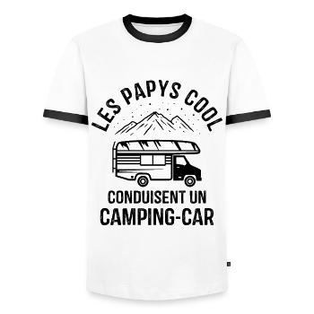 Les Papys Cool Conduisent Un Camping-car - T-shirt contrasté Homme - blanc/noir - Devant - AI Model Female 172 light (172cm) & AI Model Male 178 dark (178cm)