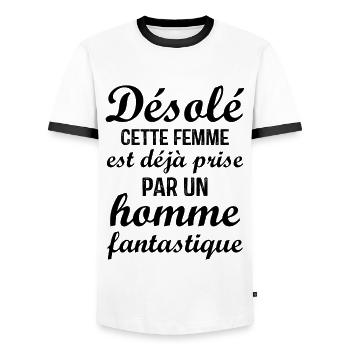 Désolé cette femme est déjà Prise - T-shirt contrasté Homme - blanc/noir - Devant - AI Model Female 172 light (172cm) & AI Model Male 178 dark (178cm)