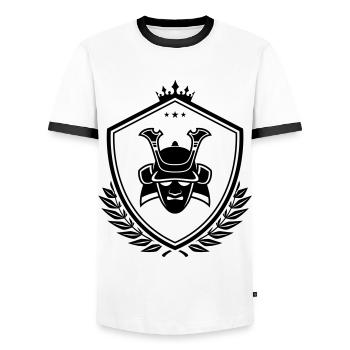 Samurai Helmet Coat of Arms - Men's Ringer Shirt - white/black - Front - AI Model Female 172 light (172cm) & AI Model Male 178 dark (178cm)