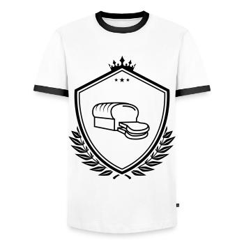 Bread coat of arms - Men's Ringer Shirt - white/black - Front - AI Model Female 172 light (172cm) & AI Model Male 178 dark (178cm)