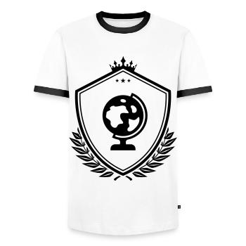 Globus symbol wappen - Männer Kontrast-T-Shirt - Weiß/Schwarz - Vorne - AI Model Female 172 light (172cm) & AI Model Male 178 dark (178cm)