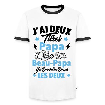 J'ai deux titres papa et beau papa - T-shirt contrasté Homme - blanc/noir - Devant - AI Model Female 172 light (172cm) & AI Model Male 178 dark (178cm)