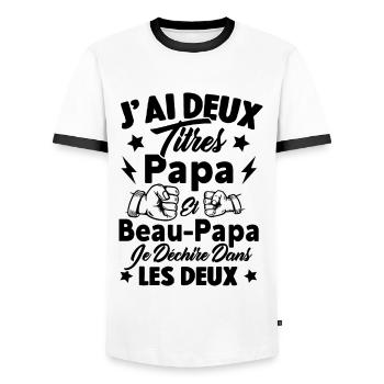 J'ai deux titres papa et beau papa - T-shirt contrasté Homme - blanc/noir - Devant - AI Model Female 172 light (172cm) & AI Model Male 178 dark (178cm)
