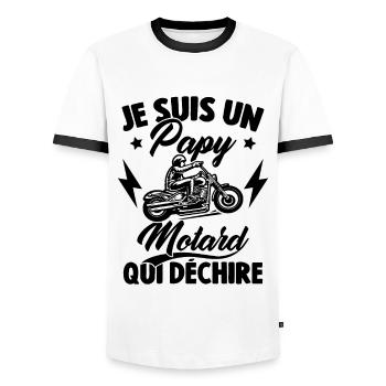 Je Suis Un Papy Motard Qui Déchire - T-shirt contrasté Homme - blanc/noir - Devant - AI Model Female 172 light (172cm) & AI Model Male 178 dark (178cm)