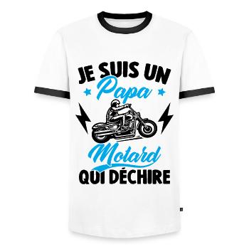 Je Suis Un Papa Motard Qui Déchire - T-shirt contrasté Homme - blanc/noir - Devant - AI Model Female 172 light (172cm) & AI Model Male 178 dark (178cm)