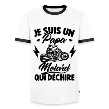 Je Suis Un Papa Motard Qui Déchire - T-shirt contrasté Homme - blanc/noir - Devant - AI Model Female 172 light (172cm) & AI Model Male 178 dark (178cm)