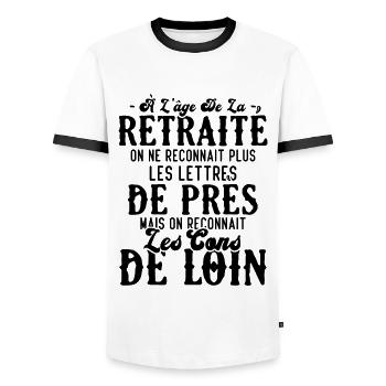 à l'âge de la retraité - T-shirt contrasté Homme - blanc/noir - Devant - AI Model Female 172 light (172cm) & AI Model Male 178 dark (178cm)