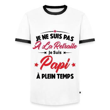 Je Ne Suis Pas À La Retraite, Papi À Plein Temps - T-shirt contrasté Homme - blanc/noir - Devant - AI Model Female 172 light (172cm) & AI Model Male 178 dark (178cm)