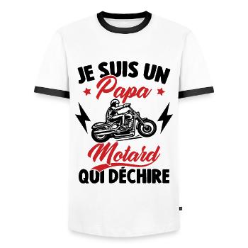 Je Suis Un Papa Motard Qui Déchire - T-shirt contrasté Homme - blanc/noir - Devant - AI Model Female 172 light (172cm) & AI Model Male 178 dark (178cm)
