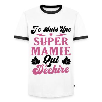 Je suis une super Mamie qui déchire - T-shirt contrasté Homme - blanc/noir - Devant - AI Model Female 172 light (172cm) & AI Model Male 178 dark (178cm)
