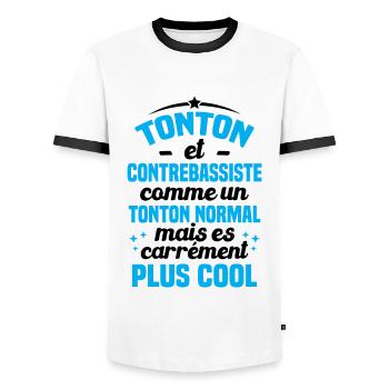 Tonton et Contrebassiste comme un tonton normal - T-shirt contrasté Homme - blanc/noir - Devant - AI Model Female 172 light (172cm) & AI Model Male 178 dark (178cm)