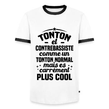 Tonton et Contrebassiste comme un tonton normal - T-shirt contrasté Homme - blanc/noir - Devant - AI Model Female 172 light (172cm) & AI Model Male 178 dark (178cm)