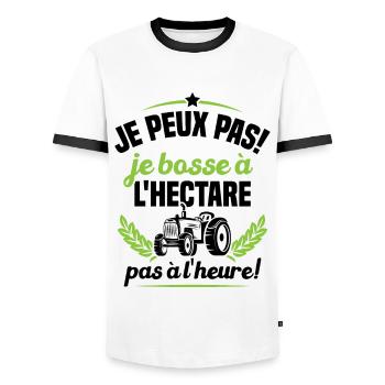 Je peux pas! Je bosse à l'hectare pas à l'heure - T-shirt contrasté Homme - blanc/noir - Devant - AI Model Female 172 light (172cm) & AI Model Male 178 dark (178cm)
