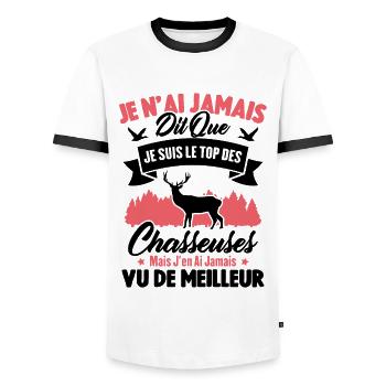 Je suis le top des chasseuses / Cadeau Chasseur - T-shirt contrasté Homme - blanc/noir - Devant - AI Model Female 172 light (172cm) & AI Model Male 178 dark (178cm)