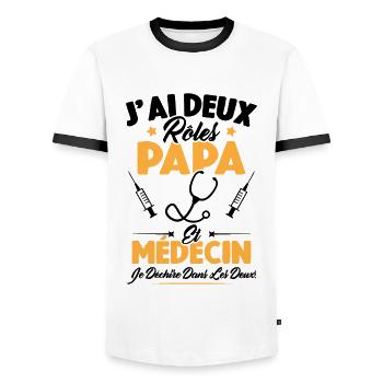Papa Et Médecin / Cadeau Meilleur Papa Médecin - T-shirt contrasté Homme - blanc/noir - Devant - AI Model Female 172 light (172cm) & AI Model Male 178 dark (178cm)
