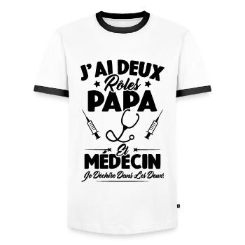 Papa Et Médecin / Cadeau Meilleur Papa Médecin - T-shirt contrasté Homme - blanc/noir - Devant - AI Model Female 172 light (172cm) & AI Model Male 178 dark (178cm)
