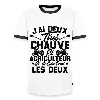 Chauve Agriculteur / Humour Cadeau Agriculture - T-shirt contrasté Homme - blanc/noir - Devant - AI Model Female 172 light (172cm) & AI Model Male 178 dark (178cm)
