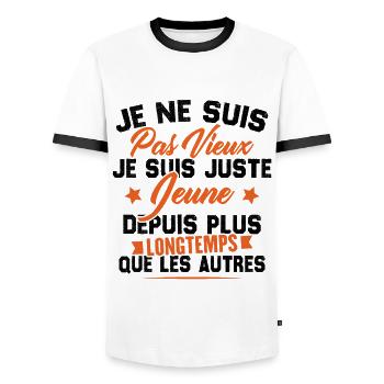 Je ne suis pas vieux je suis juste jeune - T-shirt contrasté Homme - blanc/noir - Devant - AI Model Female 172 light (172cm) & AI Model Male 178 dark (178cm)