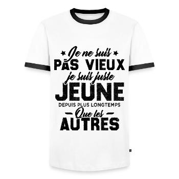 Je ne suis pas vieux je suis juste jeune - T-shirt contrasté Homme - blanc/noir - Devant - AI Model Female 172 light (172cm) & AI Model Male 178 dark (178cm)