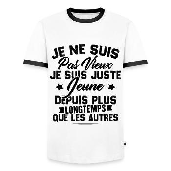 Je ne suis pas vieux je suis juste jeune - T-shirt contrasté Homme - blanc/noir - Devant - AI Model Female 172 light (172cm) & AI Model Male 178 dark (178cm)