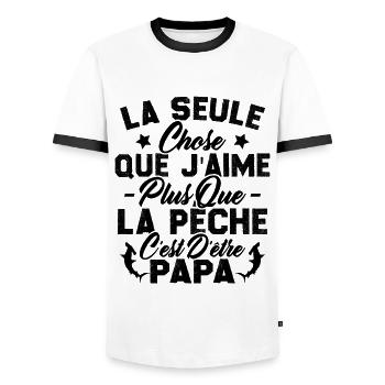 Chose j'aime plus que la Pêche c'est d'être Papa - T-shirt contrasté Homme - blanc/noir - Devant - AI Model Female 172 light (172cm) & AI Model Male 178 dark (178cm)