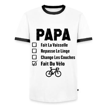 Papa cycliste fête des pères cadeau drôle vélo - T-shirt contrasté Homme - blanc/noir - Devant - AI Model Female 172 light (172cm) & AI Model Male 178 dark (178cm)