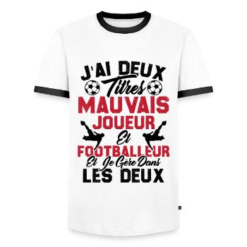 mauvais joueur footballeur cadeau drôle football - T-shirt contrasté Homme - blanc/noir - Devant - AI Model Female 172 light (172cm) & AI Model Male 178 dark (178cm)