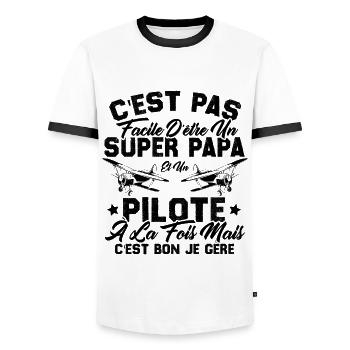 Un Super Papa Et Un Pilote - T-shirt contrasté Homme - blanc/noir - Devant - AI Model Female 172 light (172cm) & AI Model Male 178 dark (178cm)