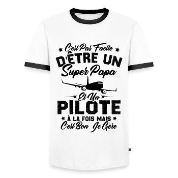 Un Super Papa Et Un Pilote - T-shirt contrasté Homme - blanc/noir - Devant - AI Model Female 172 light (172cm) & AI Model Male 178 dark (178cm)