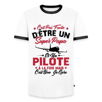 Un Super Papa Et Un Pilote - T-shirt contrasté Homme - blanc/noir - Devant - AI Model Female 172 light (172cm) & AI Model Male 178 dark (178cm)