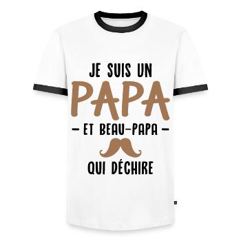 Je suis un papa et beau papa qui déchire - T-shirt contrasté Homme - blanc/noir - Devant - AI Model Female 172 light (172cm) & AI Model Male 178 dark (178cm)