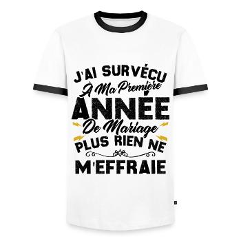 Humour Cadeau Ma Première Année De Mariage - T-shirt contrasté Homme - blanc/noir - Devant - AI Model Female 172 light (172cm) & AI Model Male 178 dark (178cm)