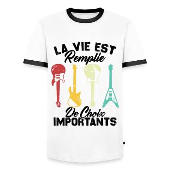 La vie est remplie de choix importants - Guitare - T-shirt contrasté Homme - blanc/noir - Devant - AI Model Female 172 light (172cm) & AI Model Male 178 dark (178cm)