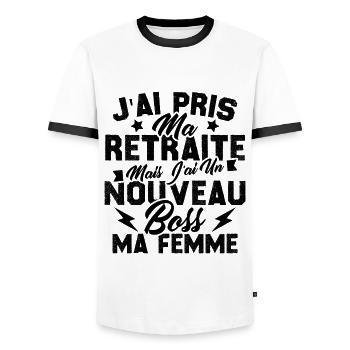 Cadeau Retraite Nouveau Boss Ma Femme - T-shirt contrasté Homme - blanc/noir - Devant - AI Model Female 172 light (172cm) & AI Model Male 178 dark (178cm)