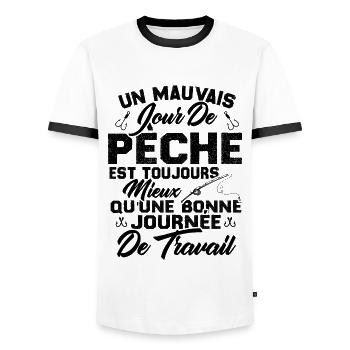 Un mauvais jour de Pêche est toujours mieux - T-shirt contrasté Homme - blanc/noir - Devant - AI Model Female 172 light (172cm) & AI Model Male 178 dark (178cm)