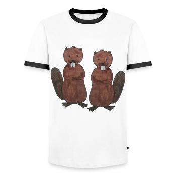 Couple de castors aime rongeur - T-shirt contrasté Homme - blanc/noir - Devant - AI Model Female 172 light (172cm) & AI Model Male 178 dark (178cm)